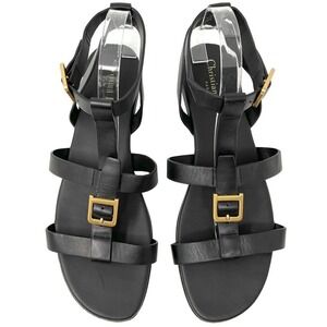 Christian Dior Black Leather D-Way Gladiator Flat Sandals Gold D Buckle Size‎ 41